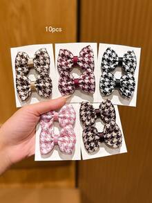 10pcs Colorful Plaid Bow Hair Clips, Suitable For Everyday Use, Claw Clips, Hair Barrettes, Hair Accessories For Women, Head Accessories - Multicolor - View 3