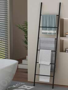 1Pc Black 6-Tier Freestanding Blanket Ladder Rack, Wall-Mounted Iron Utility Rack,Dual-Function Towel Rack And Clothing Rack, Durable Iron Construction, Easy Assembly - Multicolor - View 4