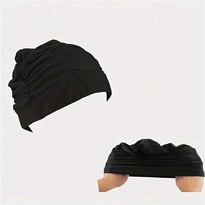 1pc Plus Size Swim Cap For Long Hair, Unisex Pleated Fabric Swim Cap With Ear Coverage, Comfortable Fit, Breathable Material Protects Long Hair For Swimming, Water Park, Beach, Training