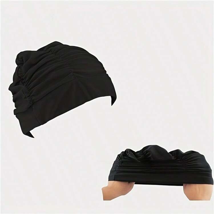 1 pieza Gorro de natación para cabello largo talla grande, gorro de natación de tela plisada unisex con cobertura para las orejas, ajuste cómodo, material transpirable que protege el cabello largo para nadar, parque acuático, playa, entrenamiento - A - Añade 1