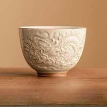 高档陶瓷茶杯，釉面紧致，浮雕吉祥龙纹，中国功夫茶杯，盖碗 - 彩色 - 查看 10