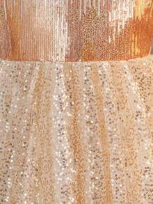 Abito da principessa lungo da festa per ragazze giovani con scollo rotondo, paillettes sfumate e rete, adatto per ballo scolastico, fascia per capelli non inclusa - Champagne - Visualizzare 11