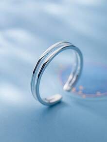 HuooNew 1 Piece Of 925 Sterling Silver Double-Layer Line Open Ring With Adjustable Tail Ring For Men And Women As A Gift - Silver - View 2