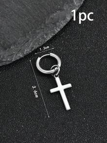 1pc Fashionable Stainless Steel Cross Pendant Earrings, Suitable For Men's Daily Decoration, Jewelry Gifts And Party Wear - Silver - View 4