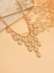 1pc Niche Design Hammered Disc Tassel Clavicle Chain, Vintage Versatile Women Necklace Suitable For Daily Wear, Dates, Parties, Music Festivals - Gold - View 3