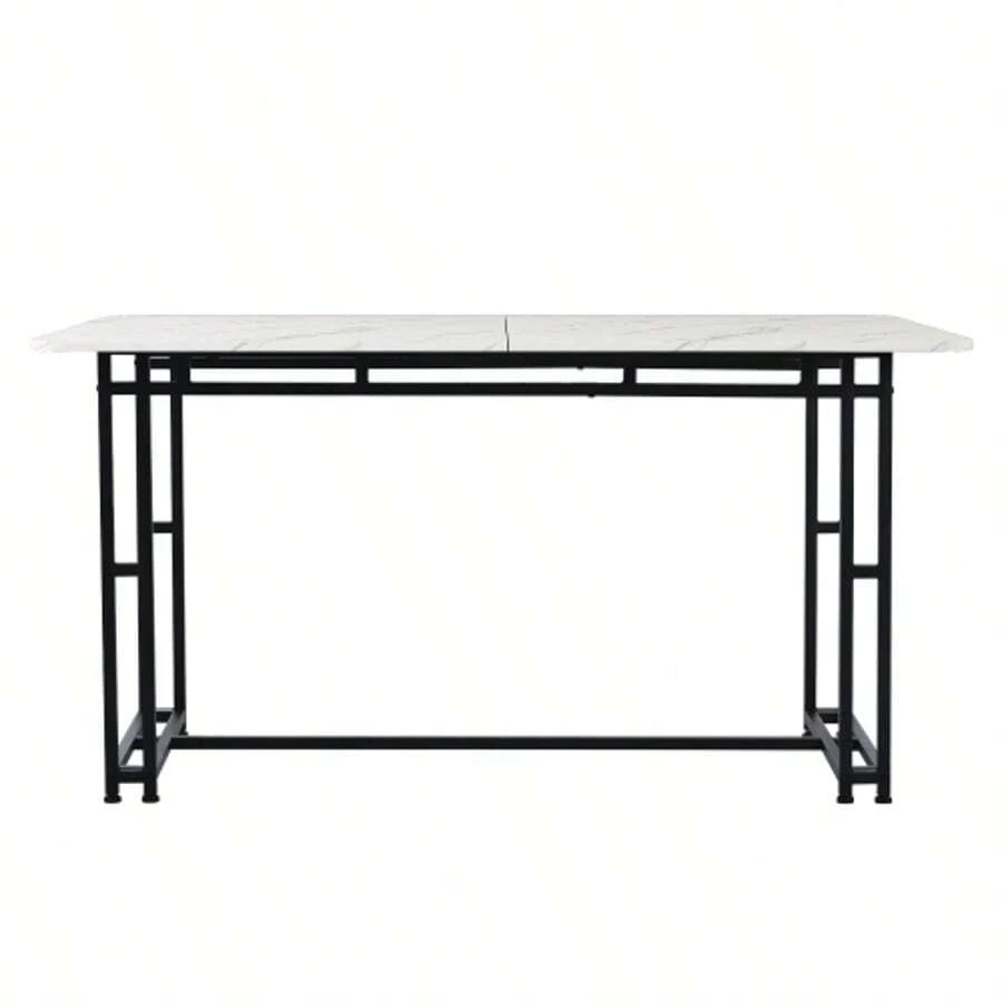 Lightweight And Luxurious Dining Table, 140 X 80 Cm (1 Piece), Metal Frame, Rectangular Table, Modern Kitchen Table With Metal Legs For Dining Room/Living Room, Black Table Legs