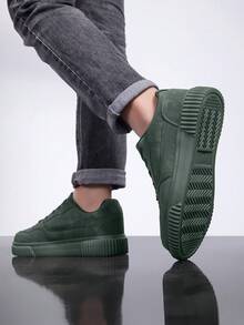 36-45 Unisex Thick Sole Lace-Up Casual Sneakers, White Shoes, Versatile Soft Bottom Student Skate Shoes, Non-Slip & Wear-Resistant - Green - View 8