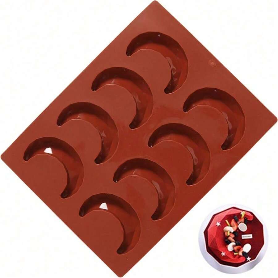 8-Cavity Crescent Moon Shaped 3D Silicone Mold - Mini Mousse Cake Dessert Baking Tool - Multicolor - View 1