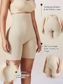 1pc Women's High Waist Invisible Shaping Shorts, Tummy Control, Butt Lifting, Body Shaping, Flat Abdomen, Seamless Waist Trainer - Apricot - View 11