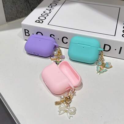 Bowknot Lanyard Earphone Protective Case Compatible With Airpods Pro3, Anti-Drop 4 Earphone Case With Bowknot Pendant, Unisex - Glitter, Travel Accessory, Minimalist Fashion Design, Snug Fit, High-Quality Phone Case