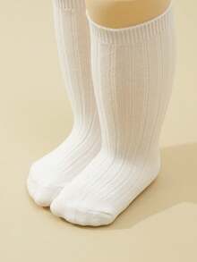 3双装女童竖条纹过膝袜，白色百搭优雅女士休闲中筒袜，四季皆宜 - 彩色 - 查看 9
