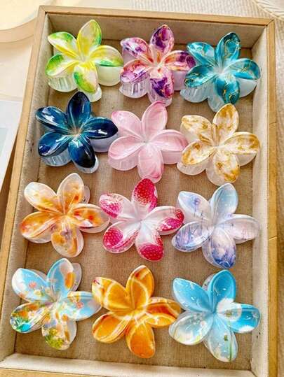1pc/6pcs/12pcs Floral Print Casual ABS Plastic (ABS Resin) 2026 New Daisy Hair Clips, Suitable For Beach, Travel, Party, Vacation, Back To School, Sweet Hairpin