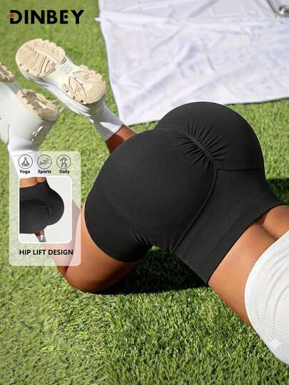 DINBEY Damshorts med höftlyftande passform, hög elasticitet, smal passform, yoga, löpning, fitness, vardagsshorts, present till fitnessentusiaster