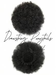 6 8 Inch Human Hair Afro Kinky Puffs Drawstring Ponytail Extensions For Women Natural Black Kinky Curly Afro Puff Remy Human Hair Extensions With 2 Clips Easy Wear - Natural Black - View 2