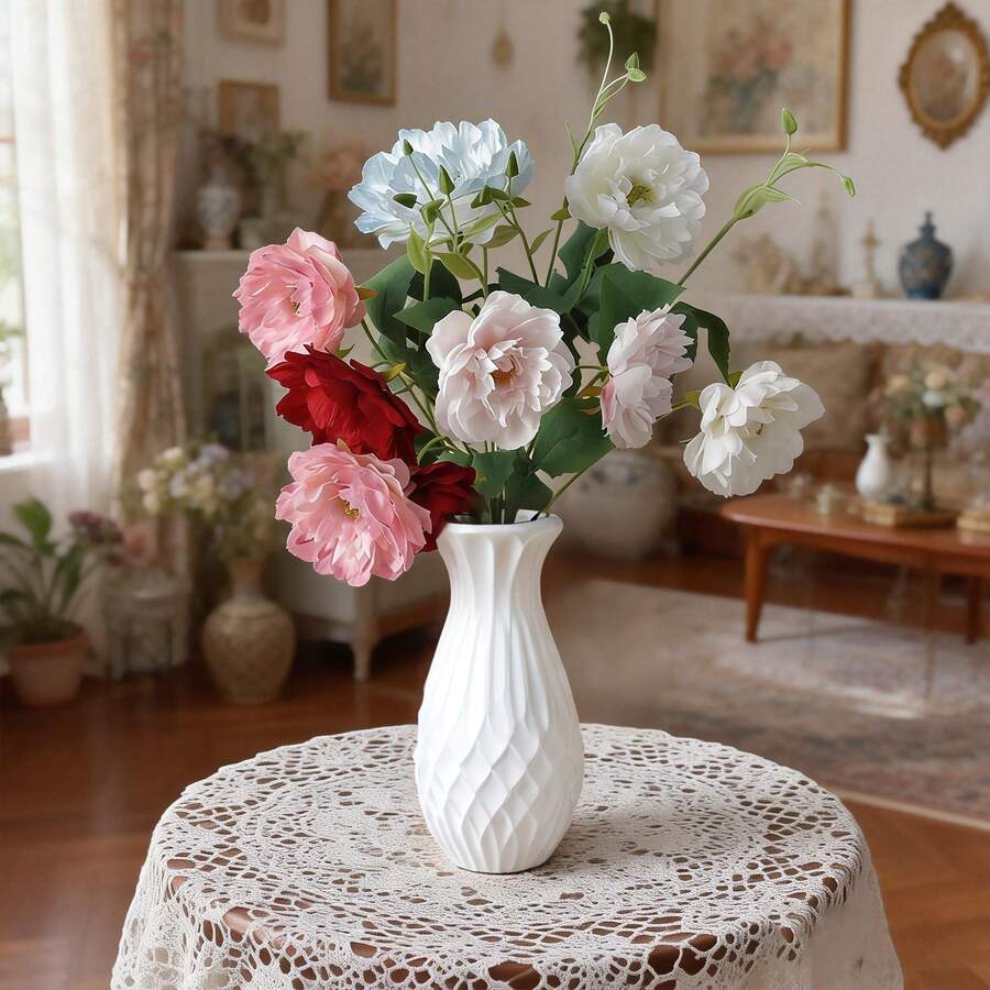 1/3 支仿真花丝质牡丹玫瑰单枝仿真花仿真牡丹花束花束假花散装餐桌中心装饰婚礼农舍家居 - 多色 - 查看 1