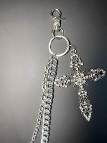 Multi-Element Cross Pants Chain, Waist Chain With Lobster Clasp Pendant, Wallet Chain, Retro Chain, Double-Layer Chain, Hip-Hop Punk, Jeans Chain, Pocket Chain, Men's Keychain - Ancient Silver - View 4