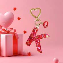 1pc Red Epoxy Initial Keychain, Cute Rhinestone Red Lip Heart Shaped Keyring, Valentine's Day Gift, Women Bag Charm Pendant, Suitable For Gifting To Lover/Best Friend/Mother/Friend - Red - View 22