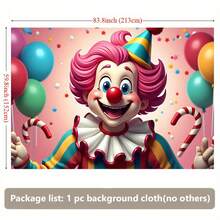 2D Flat, 1pc Clown With Balloons Backdrop Suitable For Party Decorations - Cheerful Clown Holding Balloons, Vibrant Wall Hanging Background Cloth For, Circus, Events, Clown Background For Party Decorations - 彩色 - 查看 5