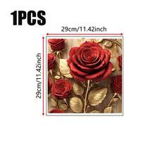 1pc Elegant Golden & Red Rose Oven Decal - Vinyl, Reusable, Washable Wall Sticker For Living Room & Kitchen - Red Roses - View 7