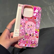 Funda para teléfono con dibujos de la Pantera Rosa compatible con  17,  16 Pro Max,  15 Pro Max,  13 y  12, diseño de textura retro, resistente al agua, a los golpes y a los arañazos, un gran regalo para familiares, amigos, amantes, novios/novias y San Valentín. - Rosa - Ver 3