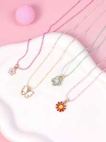 4件套花朵蝴蝶串珠项链套装，生日和节日送给女孩的绝佳礼物 - 均碼 - 查看 3