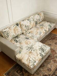 1件热带雨林树叶印花牛奶丝沙发垫套，高弹防尘可水洗四季户外藤制沙发套 - 彩色 - 查看 5