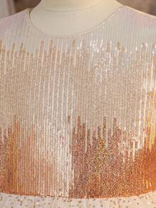 Abito da principessa lungo da festa per ragazze giovani con scollo rotondo, paillettes sfumate e rete, adatto per ballo scolastico, fascia per capelli non inclusa - Champagne - Visualizzare 10