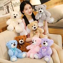 1pc Colorful Teddy Bear Plush Doll, Ribbon Decor Soft Stuffed Animal, Children's Comfort Doll, Home Decor, Sleeping Pillow, Holiday/Wedding Gift - Multicolor - View 6