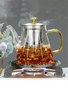 1 pieza Tetera de vidrio borosilicato resistente al calor con filtro de acero inoxidable, tetera de gran capacidad resistente al calor, juego de té para volver a la escuela - Multicolor - Ver 2