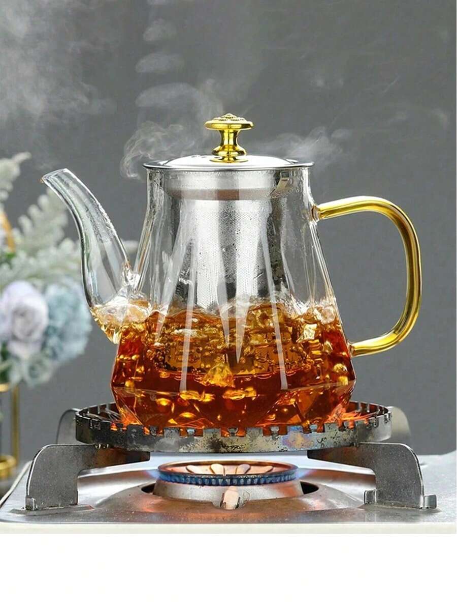 1 pieza Tetera de vidrio borosilicato resistente al calor con filtro de acero inoxidable, tetera de gran capacidad resistente al calor, juego de té para volver a la escuela