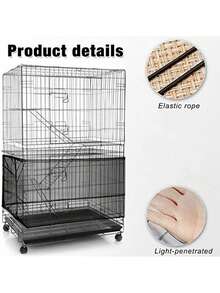 Durable Polyester Mesh Bird Cage Cover - Suitable For Parrots, Cockatoos And Other Birds - Dust-Proof And Transparent, With Elastic Cords And Clips - Fits Various Cage Sizes - White - View 7