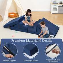 Sofá modular para niños, sofá para niños, 8 piezas, sofá de pepitas para niños, sofá convertible de espuma para niños y niñas, sofá para sala de juegos - Azul Marino - Ver 7