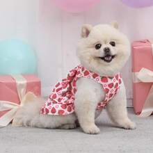 1pc Pet Dress, Dog Fashionable Cute Strawberry Print V-Neck Dress Pet Clothing - Multicolor - View 4