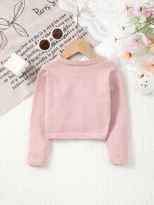 女童优雅圆领叶子刺绣图案针织开衫 - 粉色 - 查看 6