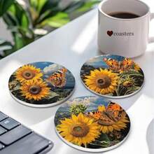Coasters - Sunflower and Butterfly On the Mountain - View 2