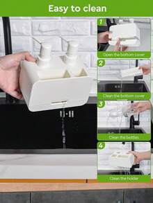 1件套四合一厨房水槽浴室液体皂液器套装，双头手动按压式液体储存盒带排水功能 - 彩色 - 查看 5