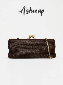 女士手工编织草编沙滩包，波西米亚风时尚手提包，拉菲草编织信封包，女士单肩包 - 彩色 - 查看 2