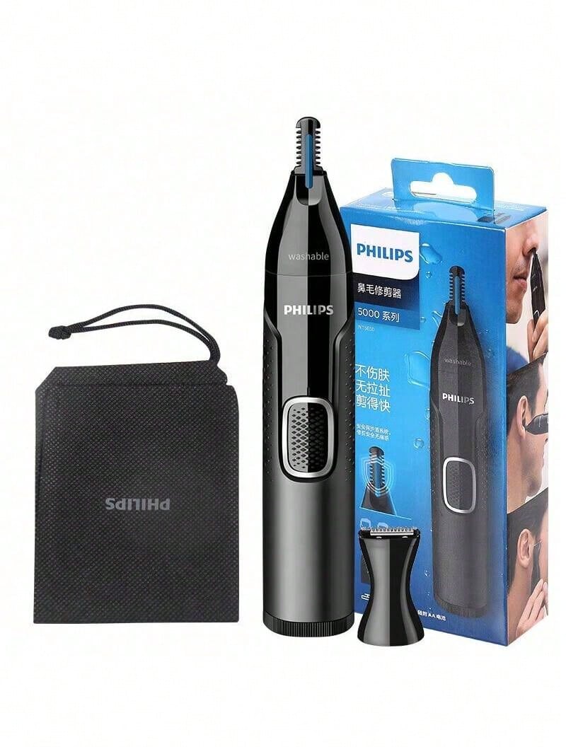 PHILIPS Máy tỉa lông mũi NT5650 - Cạo hai mặt, 16 rãnh cho hiệu quả gấp đôi, hệ thống chắn bảo vệ chống giật lông, tay cầm chống trượt tiện dụng, có thể rửa sạch hoàn toàn, tỉa lông mảnh cho mũi, tai và lông mày. Không bao gồm pin. - màu đen - Xem 1