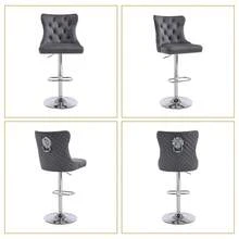 Velvet Bar Stools Set Of 2, Height Adjustable Breakfast Bar Stool, Counter Modern High Chair With Lion Knocker, Suitable For Bars Kitchens And Breakfast Counters, Grey - Dark Grey - View 11