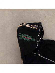 New American Street Retro Hoodie Loose Metal Decoration Y2K Personalized Zipper Sweater New - màu đen - Xem 5