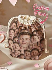 1个定制趣味表情抽绳袋，可定制照片抽绳袋，个性化趣味表情收纳袋，个性化照片收纳袋，可在袋子上印制任何表情，个性化可重复使用袋，周年纪念礼物，度假/旅行风格，简约风格，定制趣味，个性化，独特，女士定制礼物，女士旅行包，适合职场新人及白领，送给女朋友，粉色系女孩 - 彩色 - 查看 8