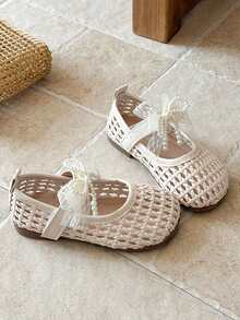 1双女童/幼儿时尚镂空凉鞋，休闲派对/绑带款式，透气网布材质，儿童平底鞋，杏色波西米亚风，适合音乐节派对 - 粉色 - 查看 5