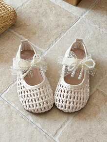 1双女童/幼儿时尚镂空凉鞋，休闲派对/绑带款式，透气网布材质，儿童平底鞋，杏色波西米亚风，适合音乐节派对 - 粉色 - 查看 3