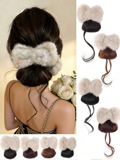 4英寸蓬松蝴蝶结发饰假发，发夹，女士蓬松发型，低发髻，盘发，龙须发髻假发爪夹，时尚发爪夹，优雅发夹