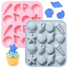 2Pcs Starfish Shell Chocolate Molds Marine Theme Silicone Mould 16-Cavity Mini Conch Animal Mold Cute Cupcake Decor DIY Crafting BaFKing Mold For Candy Cookie,Pink/Gray - Hồng/Xám - Xem 1