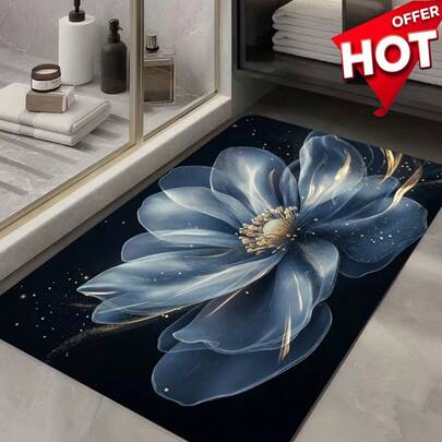 1pc Luxurious Blue Flower Diatomaceous Earth Bath Mat With Super Absorption And Fast Drying Carpet For Bathroom. Suitable For Kitchen, Living Room, Bedroom, Doorway, Bathroom, More Elegant Star Design, Perfect Personal Care Gift, Bathroom Carpet.