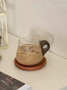 Bộ 1 tách và đĩa thủy tinh tay cầm bằng gỗ sọc dọc kiểu cổ điển, tách và đĩa cà phê kiểu tối giản có quai treo, tách trà chiều sang trọng, tách nước cao cấp dùng trong gia đình, tách sữa ăn sáng, tách uống nước văn phòng. - Nhiều màu - Xem 2