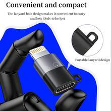 Adaptador OTG de Lightning a Tipo-C, convertidor multifuncional para auriculares, micrófonos y carga, compatible con iPhone y iPod - Negro - Ver 2