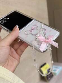 Cute Sweet Full Screen Bow Love Clear Phone Case +3D Wrinkle Heart Star Chain Compatible With Samsung Galaxy Z Flip 7 ZFlip6 ZFLIP5 Zflip4 Zflip3 5G Simple Lovely Anti-Drop Protect Folding Back Cover - Bow - View 5