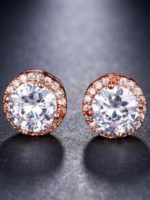 Iced Out Round Stud Earrings For Men, Rose Gold Plated Paved CZ Bling Hip Hop Streetwear Jewelry - Rose Gold - View 6
